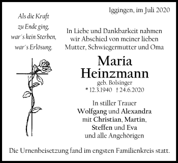 Traueranzeige von Maria Heinzmann von Gmünder Tagespost