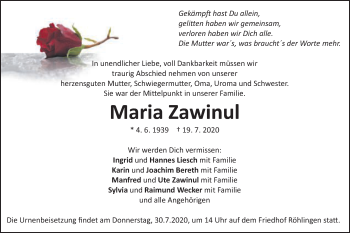 Traueranzeige von Maria Zawinul von Schwäbische Post