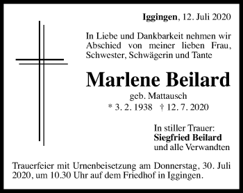 Traueranzeige von Marlene Beilard von Gmünder Tagespost