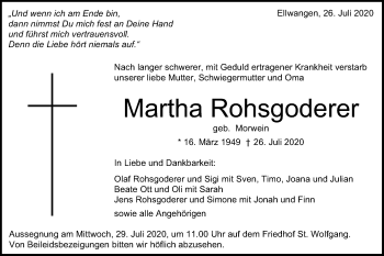 Traueranzeige von Martha Rohsgoderer