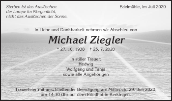 Traueranzeige von Michael Ziegler von Schwäbische Post