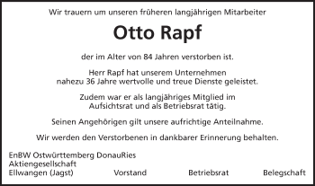 Traueranzeige von Otto Rapf von Schwäbische Post