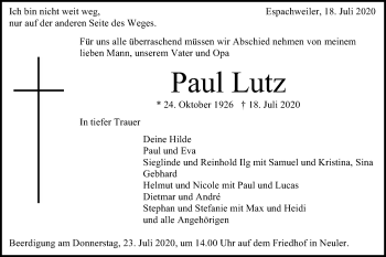 Traueranzeige von Paul Lutz