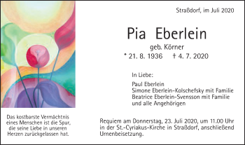 Traueranzeige von Pia Eberlein von Gmünder Tagespost