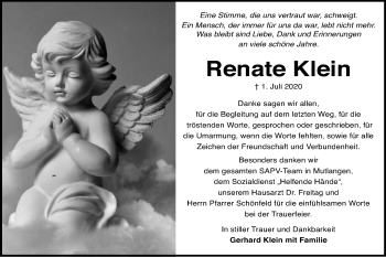 Traueranzeige von Renate Klein von Gmünder Tagespost