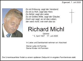 Traueranzeige von Richard Michl von Schwäbische Post