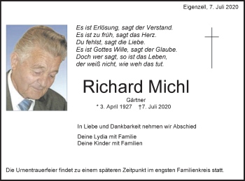 Traueranzeige von Richard Michl