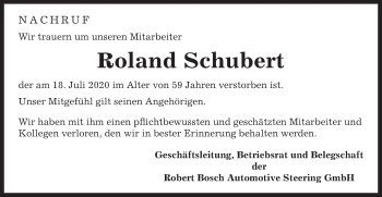 Traueranzeige von Roland Schubert von Gmünder Tagespost