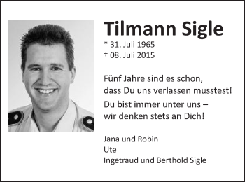 Traueranzeige von Tilmann Sigle von Schwäbische Post