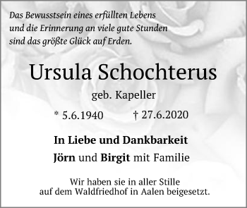 Traueranzeige von Ursula Schochterus von Schwäbische Post