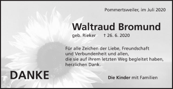 Traueranzeige von Waltraud Bromund von Schwäbische Post