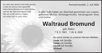 Traueranzeige von Waltraud Bromund von Schwäbische Post