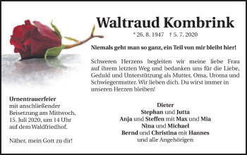 Traueranzeige von Waltraud Kombrink von Schwäbische Post