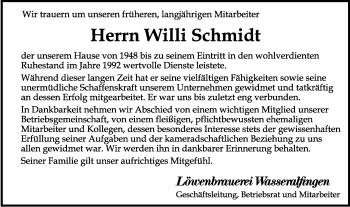 Traueranzeige von Willi Schmidt von Schwäbische Post