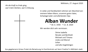 Traueranzeige von Alban Wunder von Schwäbische Post