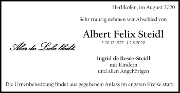 Traueranzeige von Albert Felix Steidl von Gmünder Tagespost