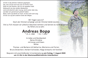 Traueranzeige von Andreas Bopp von Schwäbische Post