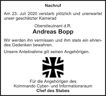 Traueranzeige von Andreas Bopp von Schwäbische Post