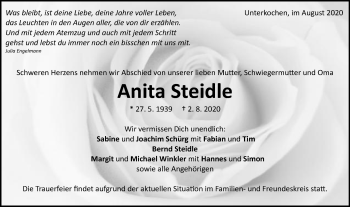 Traueranzeige von Anita Steidle von Schwäbische Post