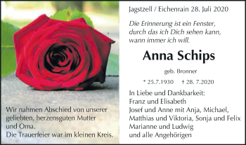 Traueranzeige von Anna Schips von Schwäbische Post