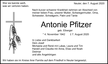 Traueranzeige von Antonie Pfitzer von Schwäbische Post
