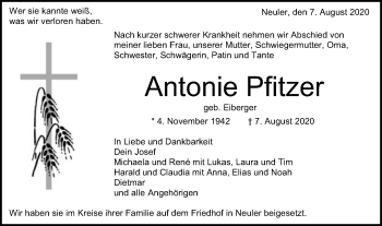 Traueranzeige von Antonie Pfitzer