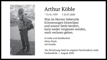 Traueranzeige von Arthur Köble von Schwäbische Post