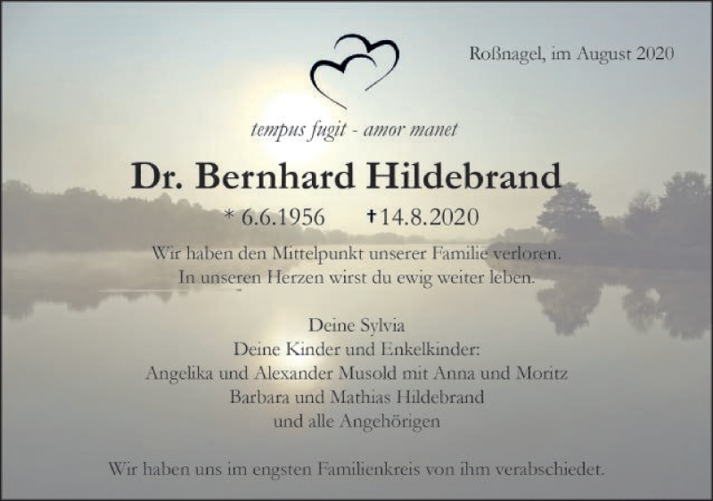  Traueranzeige für Bernhard Hildebrand vom 28.08.2020 aus Schwäbische Post
