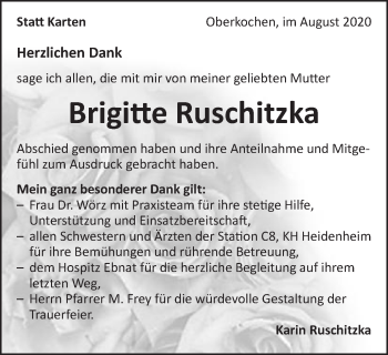 Traueranzeige von Brigitte Ruschitzka von Amtsblatt_Oko