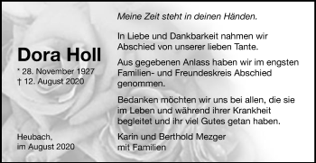 Traueranzeige von Dora Holl von Gmünder Tagespost