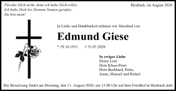 Traueranzeige von Edmund Giese von Gmünder Tagespost