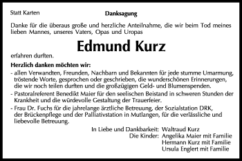 Traueranzeige von Edmund Kurz von Gmünder Tagespost