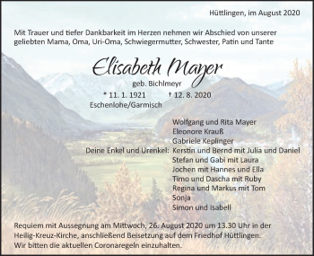 Traueranzeige von Elisabeth Mayer von Schwäbische Post