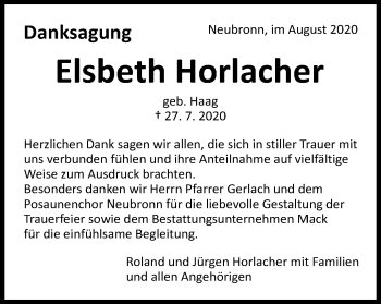 Traueranzeige von Elsbeth Horlacher von Schwäbische Post