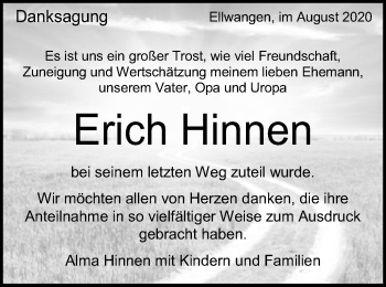 Traueranzeige von Erich Hinnen von Schwäbische Post