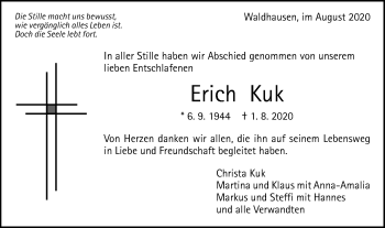 Traueranzeige von Erich Kuk von Gmünder Tagespost