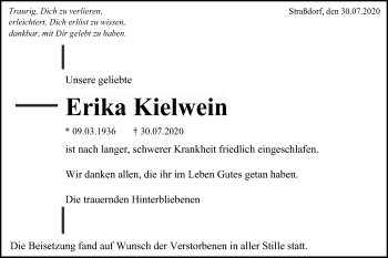 Traueranzeige von Erika Kielwein von Gmünder Tagespost