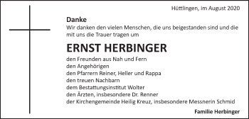 Traueranzeige von Ernst Herbinger von Schwäbische Post