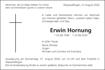 Traueranzeige von Erwin Hornung von Schwäbische Post