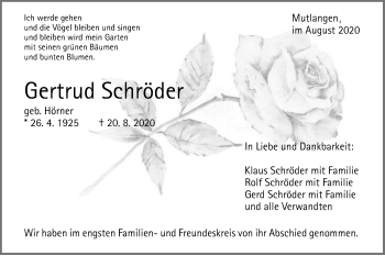 Traueranzeige von Gertrud Schröder von Gmünder Tagespost