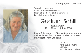 Traueranzeige von Gudrun Schill von Gmünder Tagespost