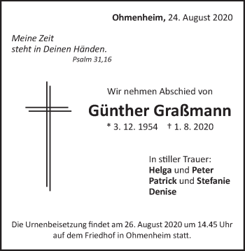 Traueranzeige von Günther Graßmann von Schwäbische Post