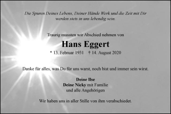 Traueranzeige von Hans Eggert von Schwäbische Post