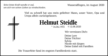 Traueranzeige von Helmut Steidle von Schwäbische Post