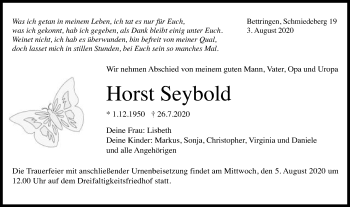 Traueranzeige von Horst Seybold von Gmünder Tagespost