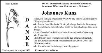 Traueranzeige von Johannes Kunz von Gmünder Tagespost