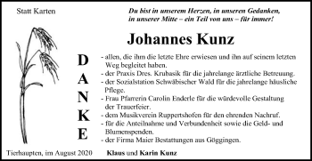 Traueranzeige von Johannes Kunz