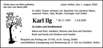 Traueranzeige von Karl Ilg von Schwäbische Post