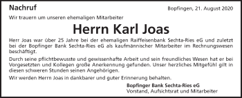 Traueranzeige von Karl Joas von Schwäbische Post