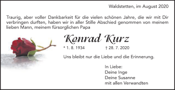 Traueranzeige von Konrad Kurz von Gmünder Tagespost